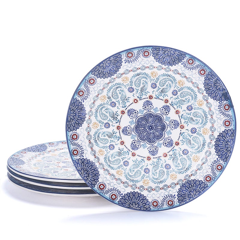 Bico Blue Talavera Dinner Plates Set of 4, 11 Inch Large Ceramic Plates for Pasta, Steak, Stylish Serving Dishes, Microwave and Dishwasher Safe, Gift for Housewarming and Thanksgiving - Image 1